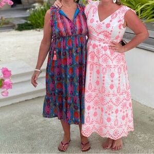 Lily Pulitzer Pink and White Eyelet Patterned Midi Dress